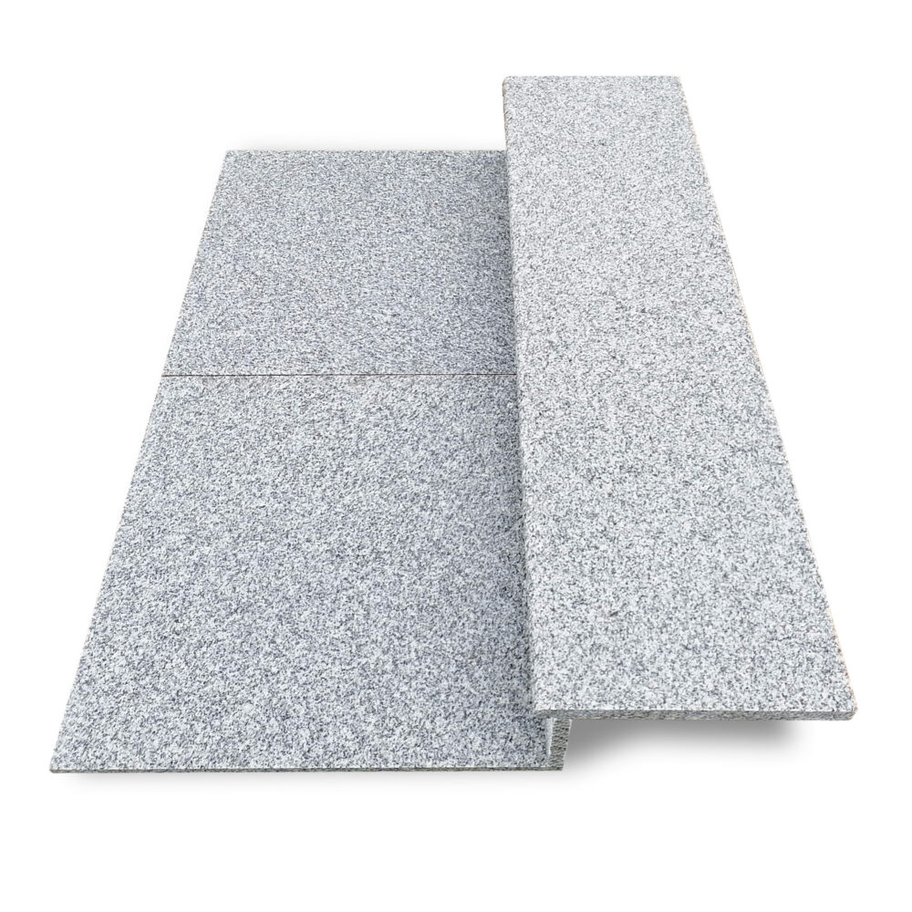 Granit Treppenstufen Außen G603 Bianco Crystal – Geflammte Trittstufe & Setzstufe 120 cm