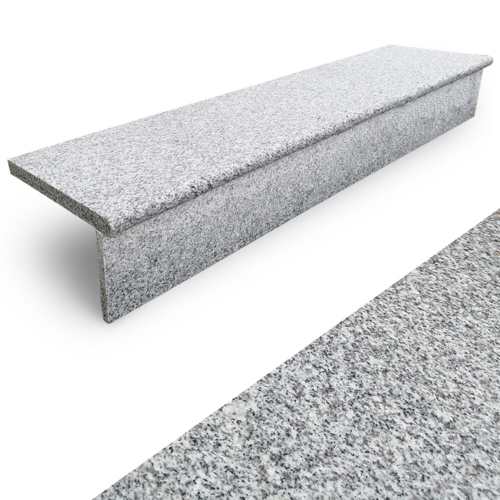 Granit Treppenstufen Außen G603 Bianco Crystal – Geflammte Trittstufe & Setzstufe 120 cm